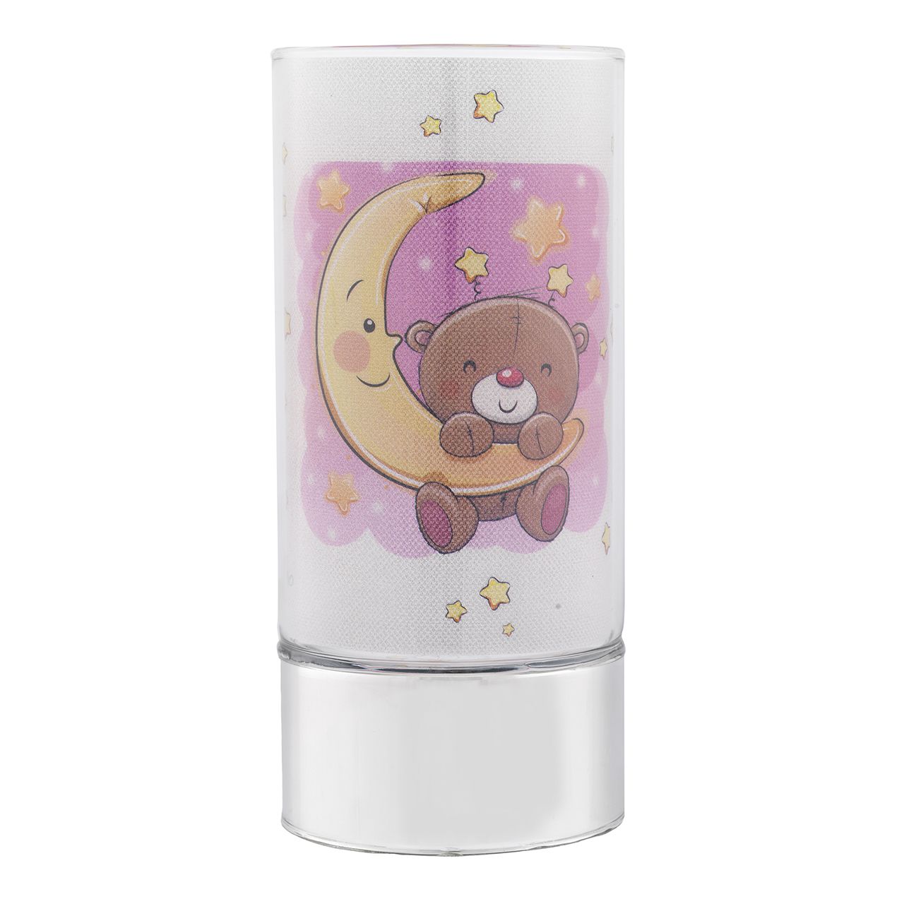 LAMPADA IN VETRO H. 20 CON DECORO ORSETTO SU LUNA  - ROSA
